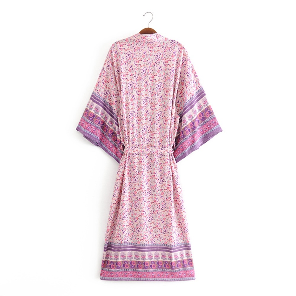 boho floral print kimono cover up belted beach - Picture 6 of 6